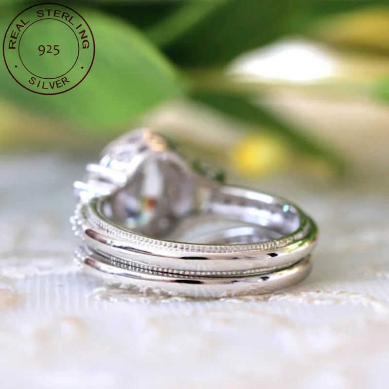 WPOOCC Two 925 Sterling Silver Wedding Band Set Zircon
