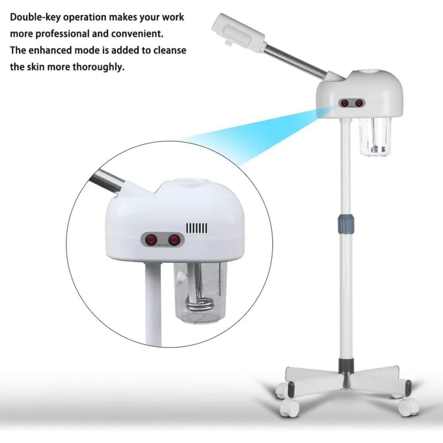 Professional Facial Steamer with 360 Degree Rotating Nozzle for Cleanses Skin Unclogs Pores
