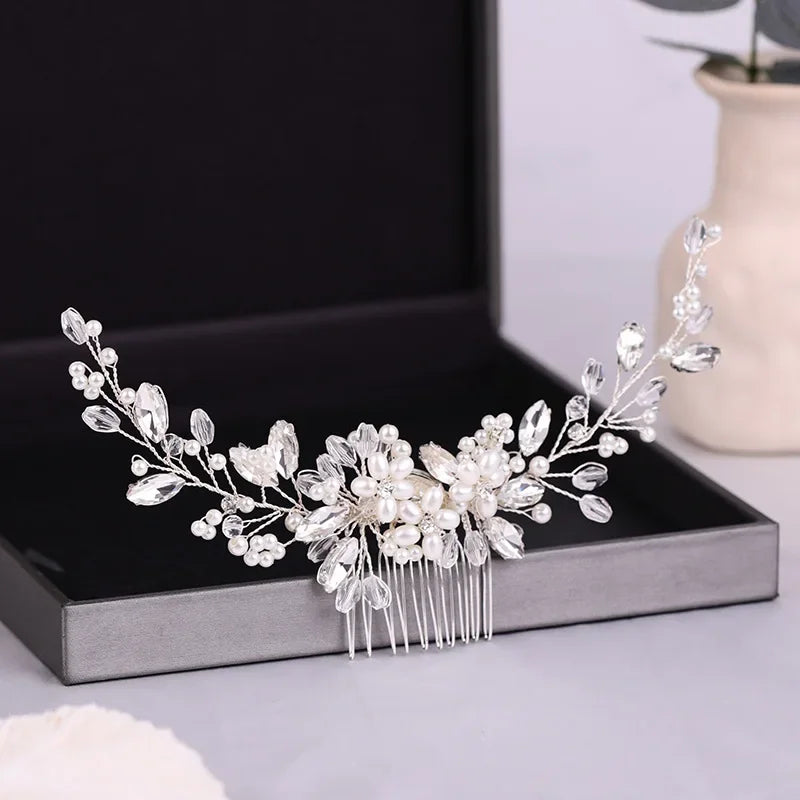 Crystal Rhinestone Flower Pearl Hair Comb Hair Accessories Jewelry