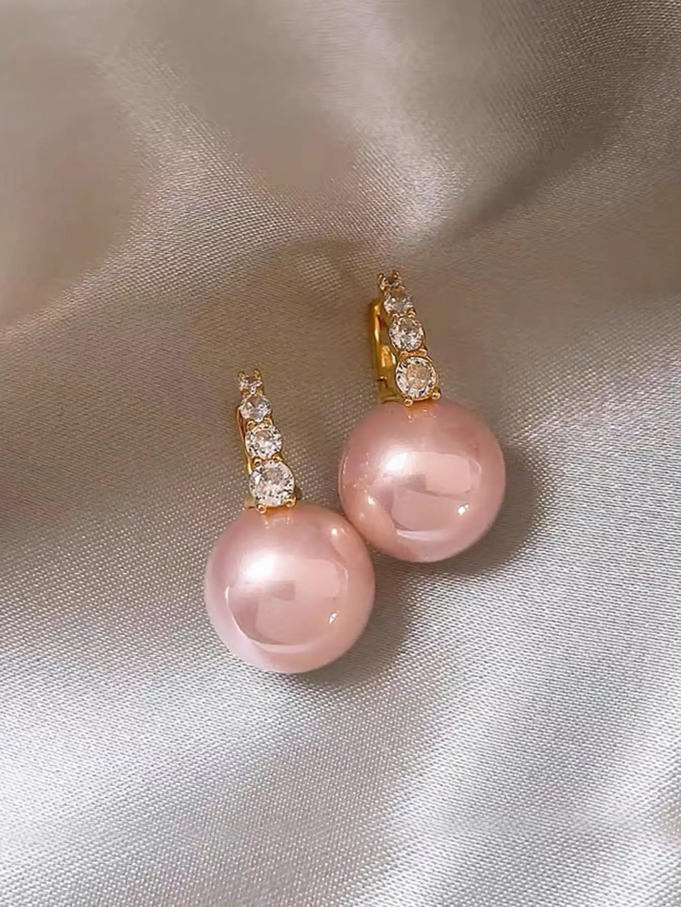 Elegant Faux Pearl Rhinestone Hoop Earrings For Women Copper Alloy