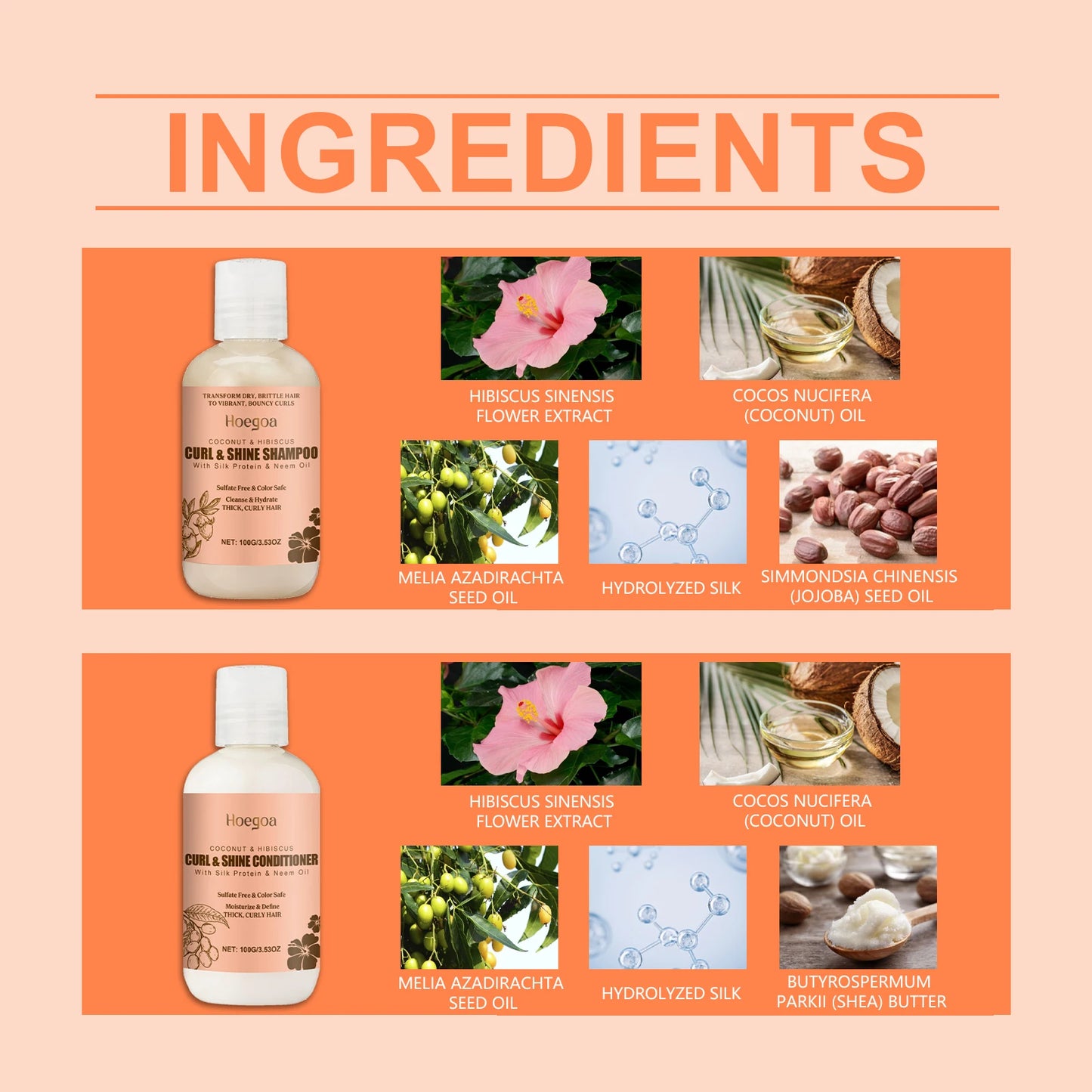 HOEGOA Coconut Hair Care Set Hydrating Shampoo Conditioner