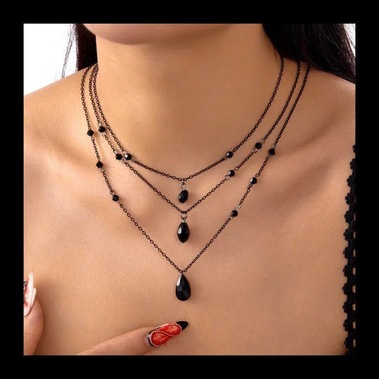 NONECN Gothic Blood Drop Fringe Necklace And Earrings