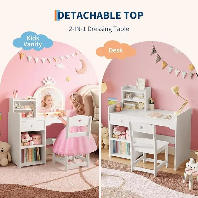 HiMISS Kids Two In One Princess Makeup Vanity Desk Chair