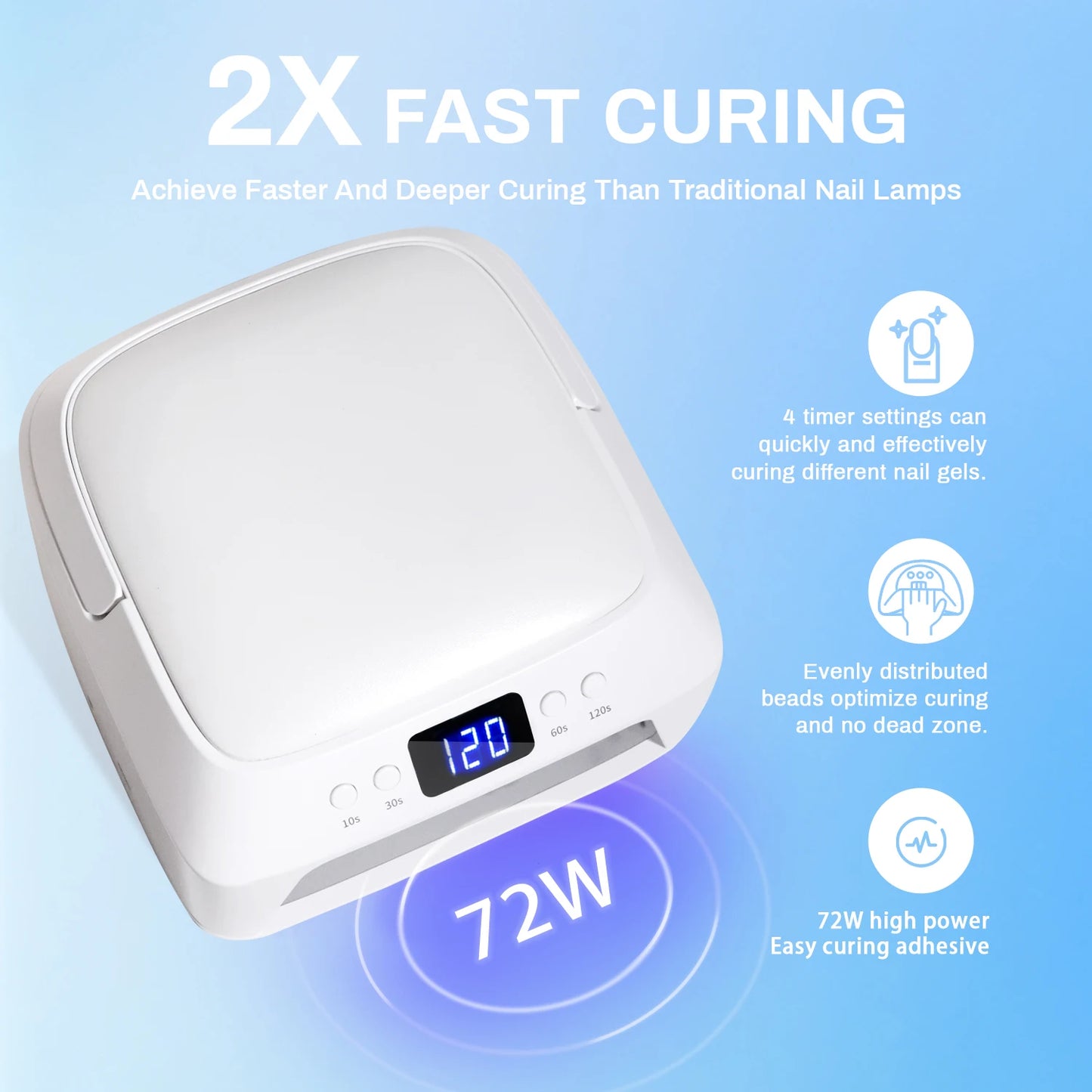 UV Nail Dryer Lamp Double LED Display Hand Pillow 72W