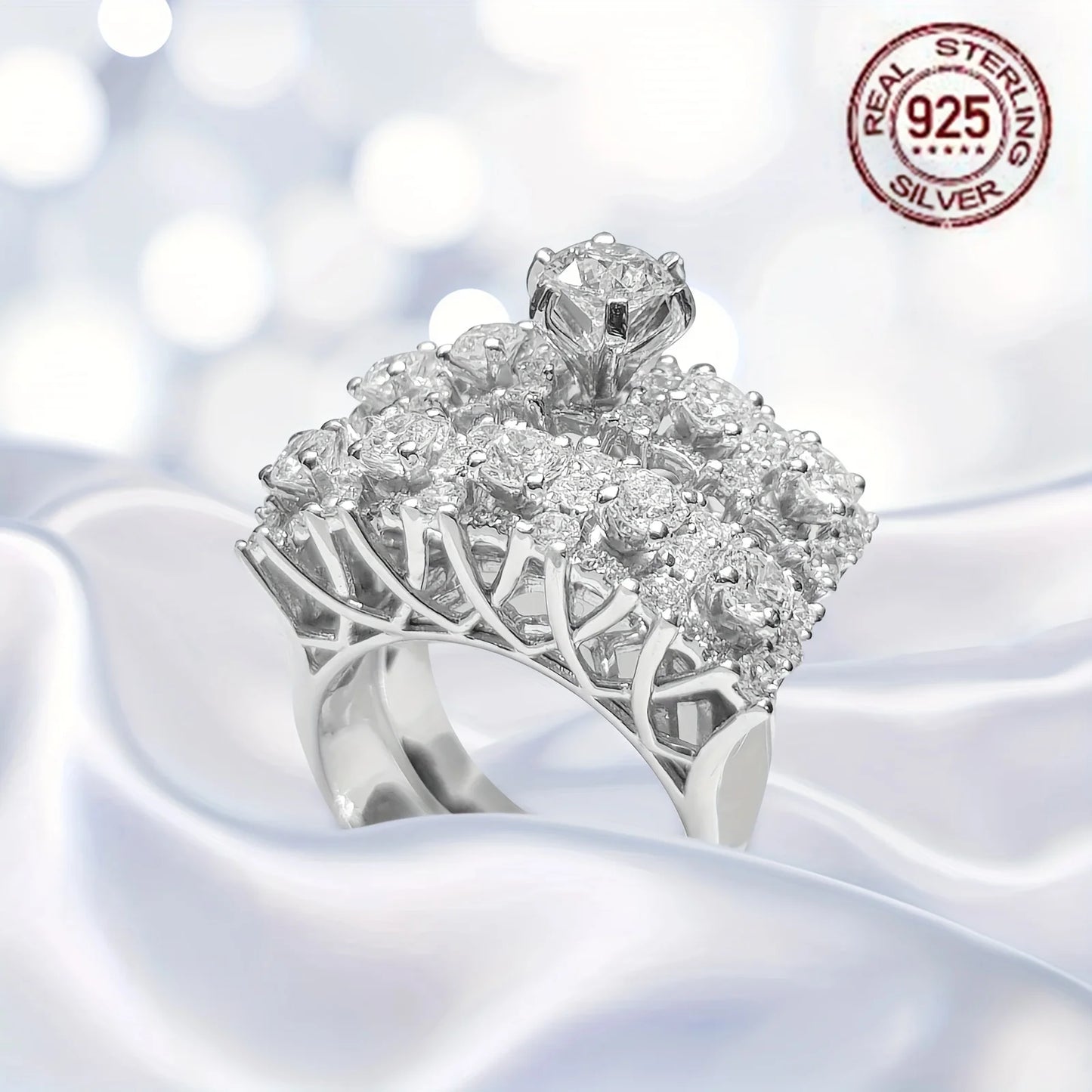 WPOOCC Luxury Zircon 925 Sterling Silver Wedding Banquet Ring
