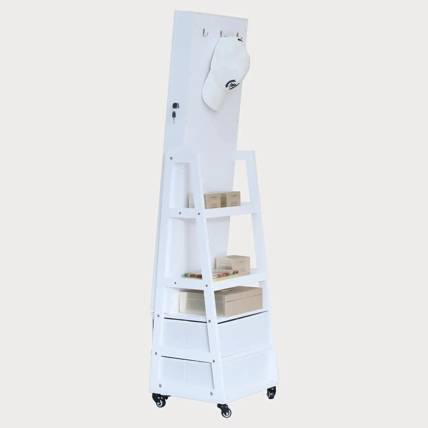 Jewelry Cabinet With Drawers Wheels Mirror Rotatable Vanity