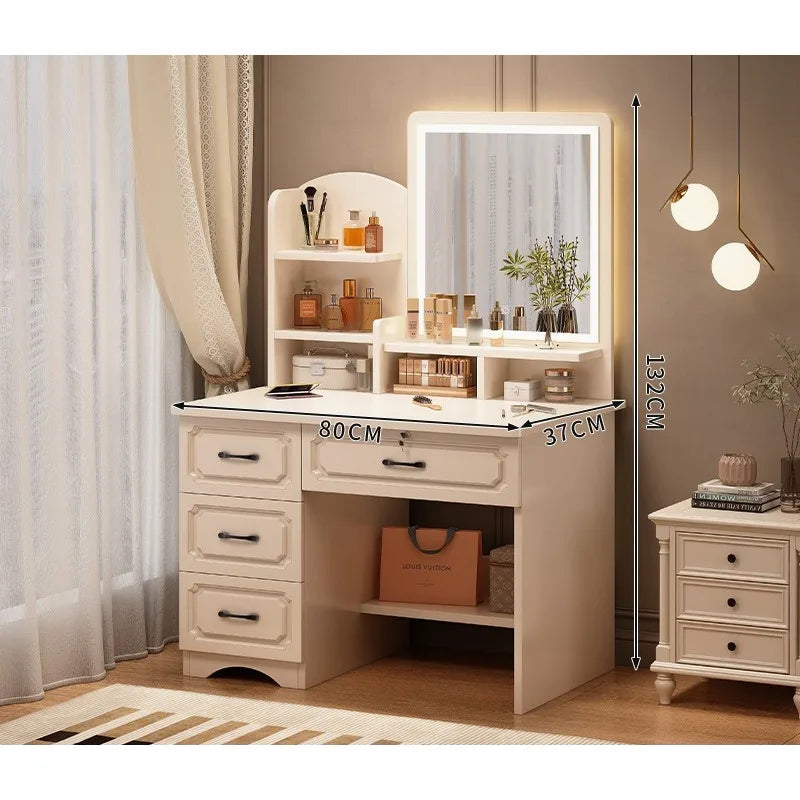 European Minimalist Dressing Table With Integrated Vanity Storage