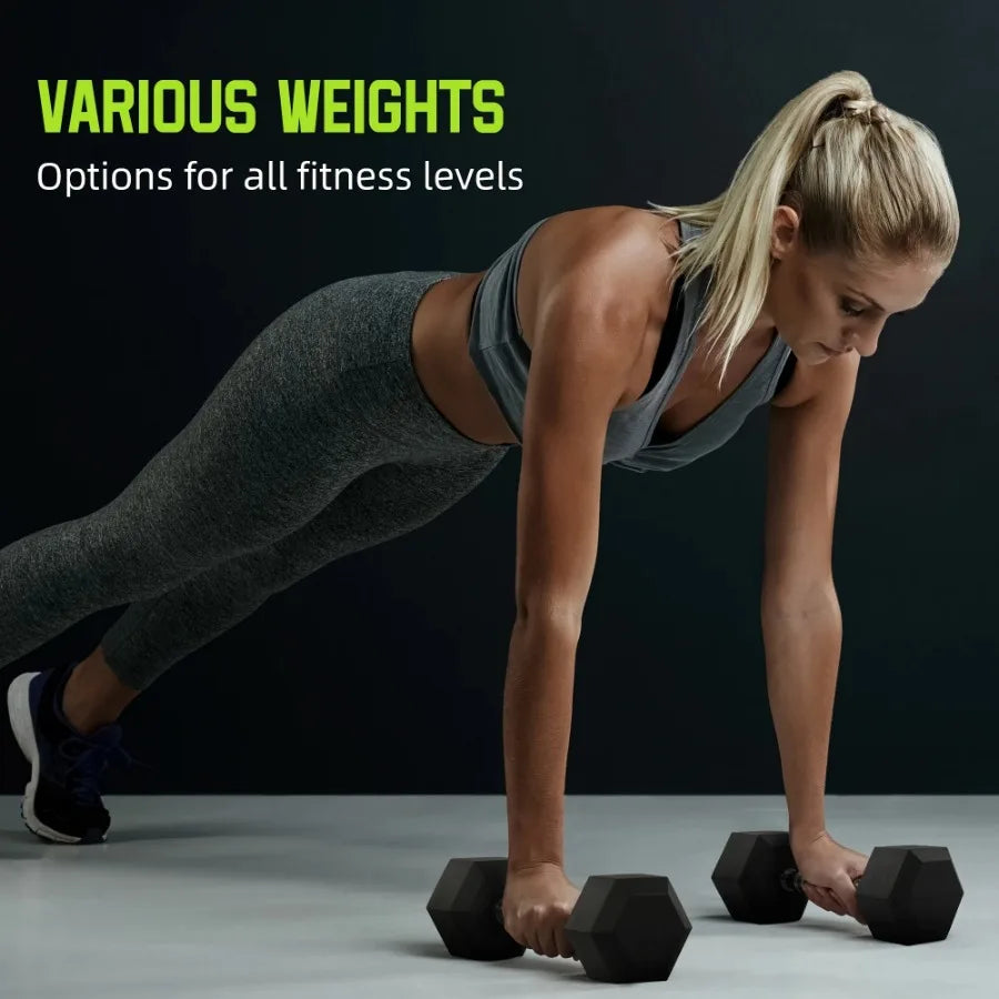 None Non-Slip Grip Rubber Hex Dumbbells 5 Lbs 2 Count