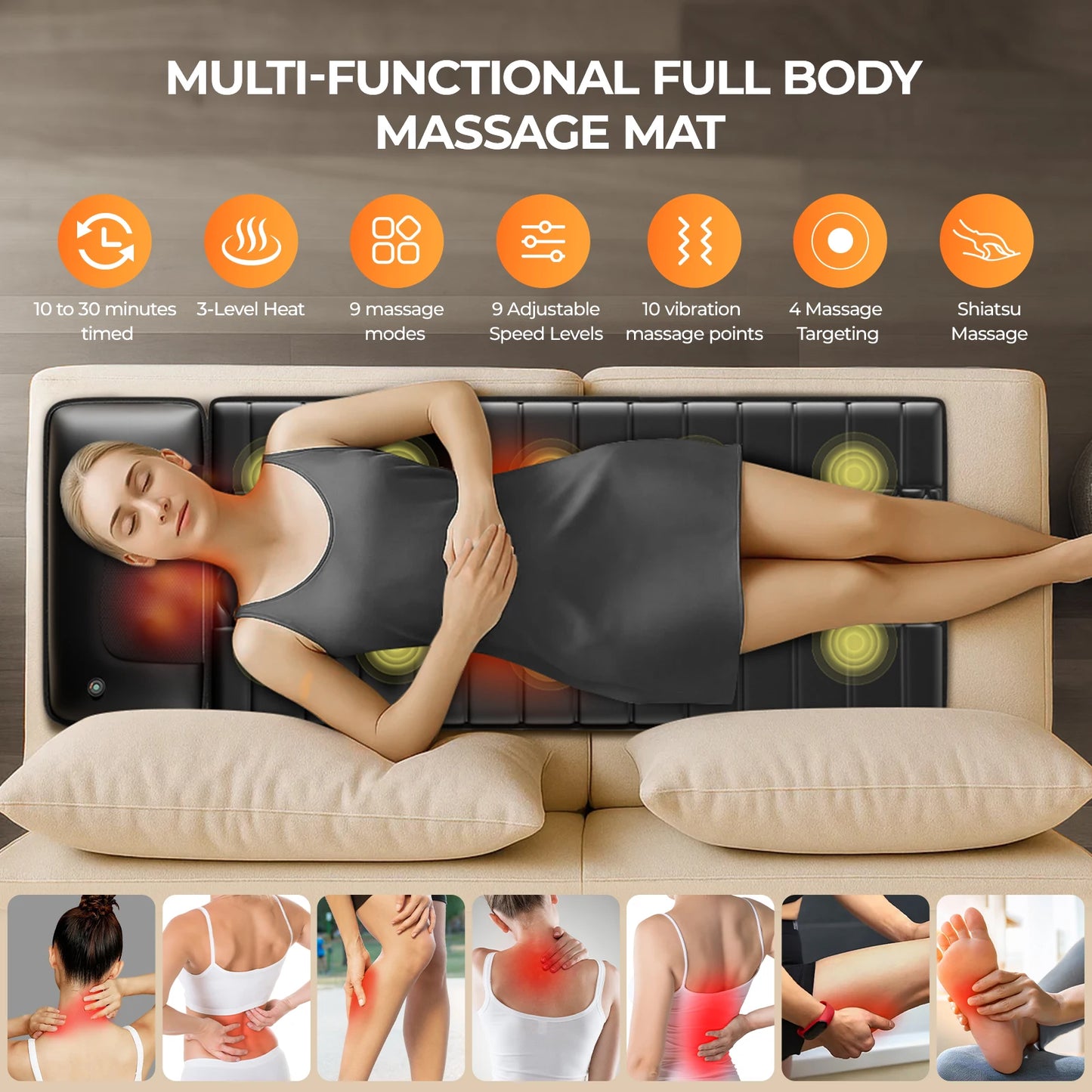HIMOUTA Shiatsu Full Body Massage Mat With Heat And Motors