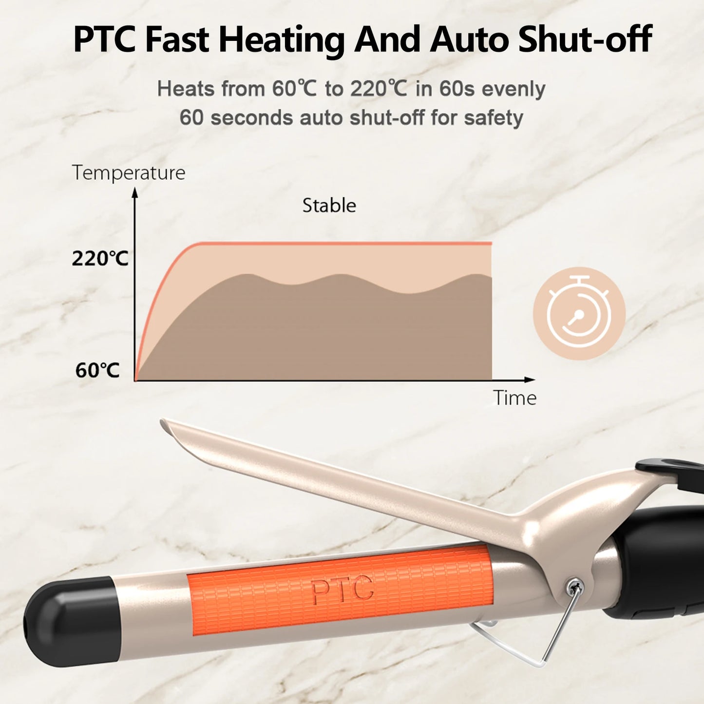 Pretfy Hair Curling Iron With Temperature Adjustable LCD Display