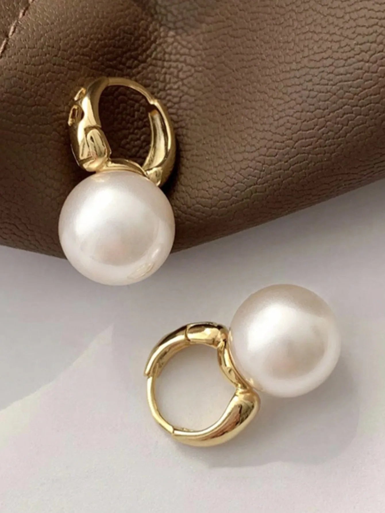 Elegant Faux Pearl Rhinestone Hoop Earrings For Women Copper Alloy