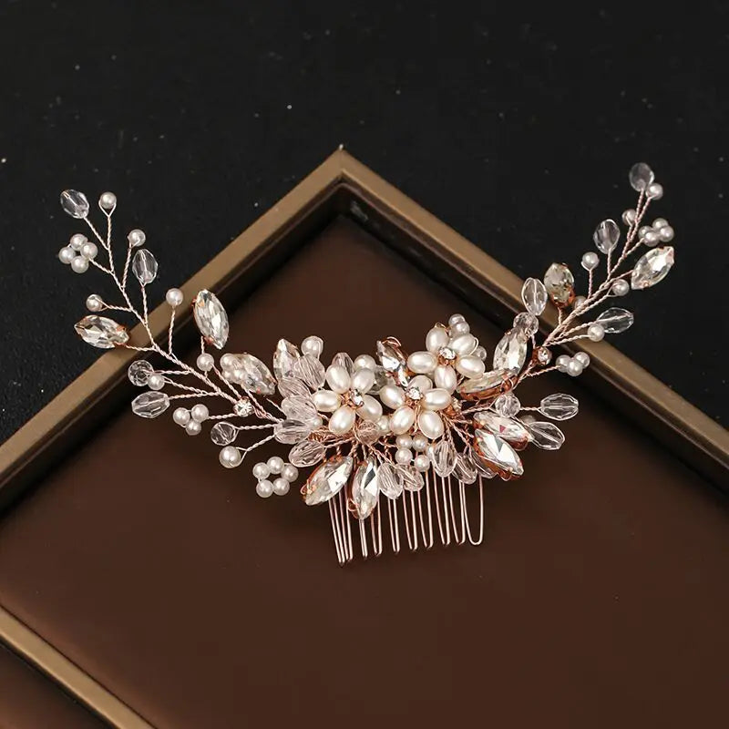 Crystal Rhinestone Flower Pearl Hair Comb Hair Accessories Jewelry