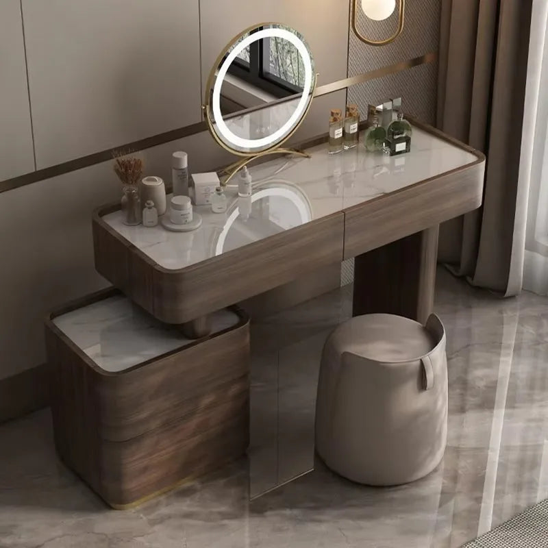 Natural Brown Vanity Desk Drawers European Led Storage Lounges Dressing Table