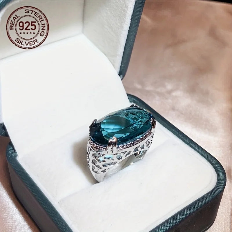 WPOOCC Zircon Sterling Silver Hollow Oval Vintage Wedding Ring