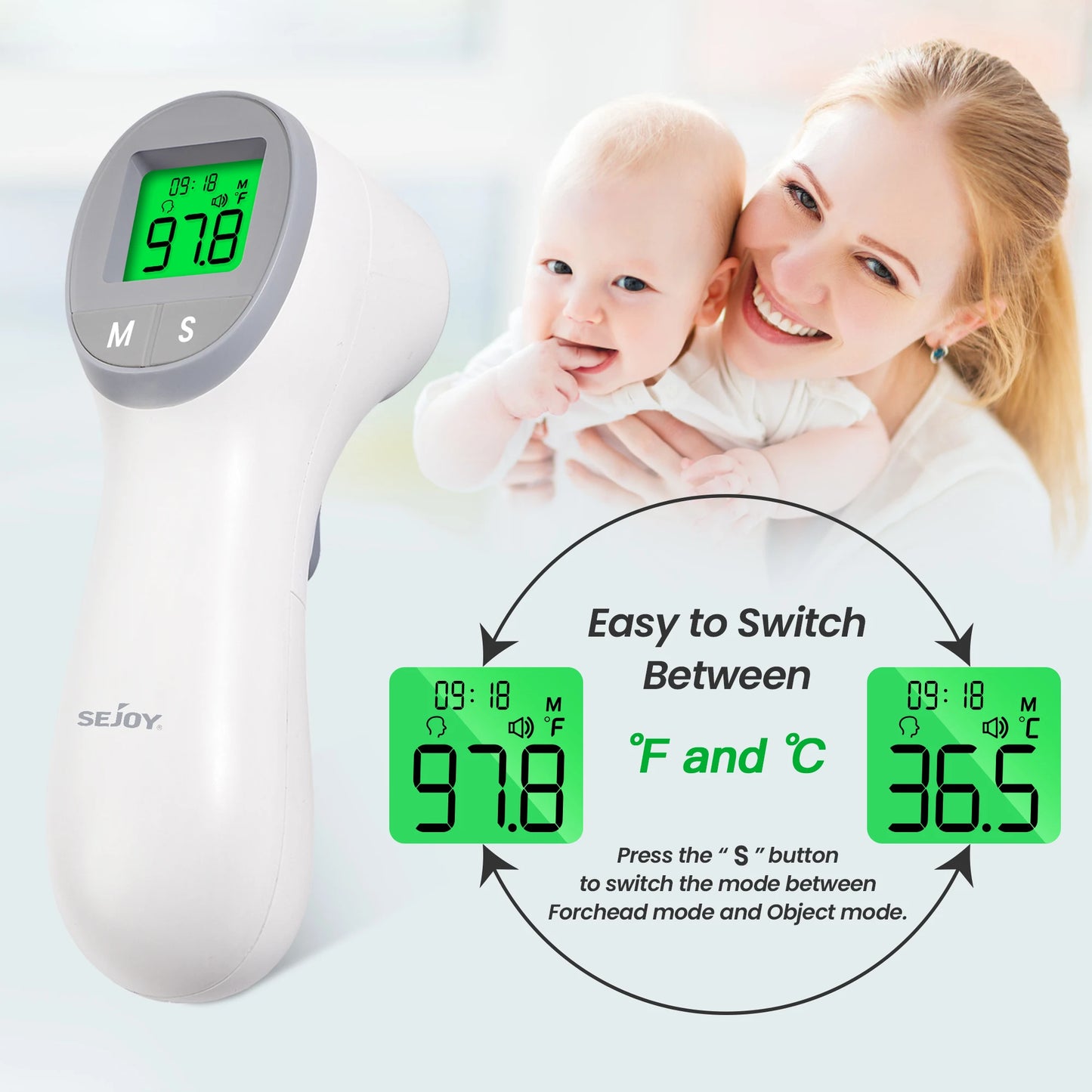 Sejoy Infrared Digital Thermometer Forehead Ear Non Contact