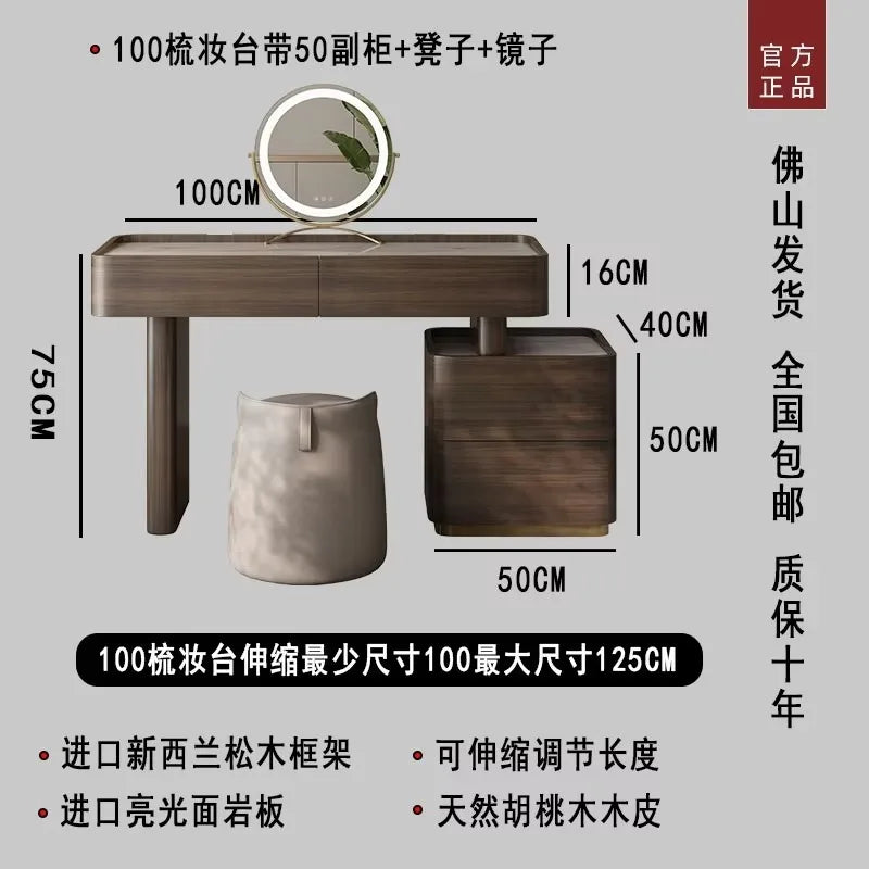 Natural Brown Vanity Desk Drawers European Led Storage Lounges Dressing Table