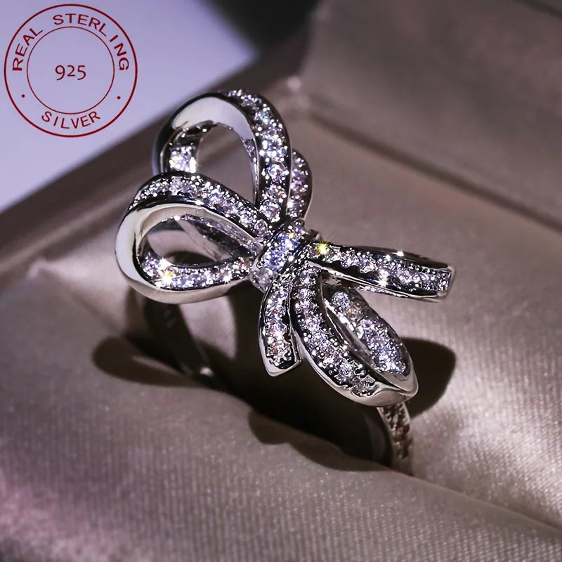 WPOOCC 925 Sterling Silver Bowknot Wedding Ring For Women