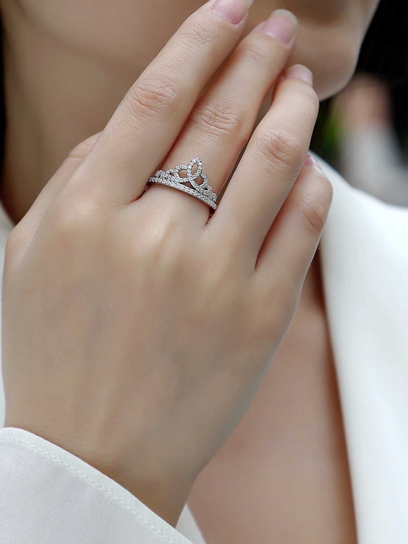 Moissanite Tiara Ring 925 Silver With 18K Gold Finish