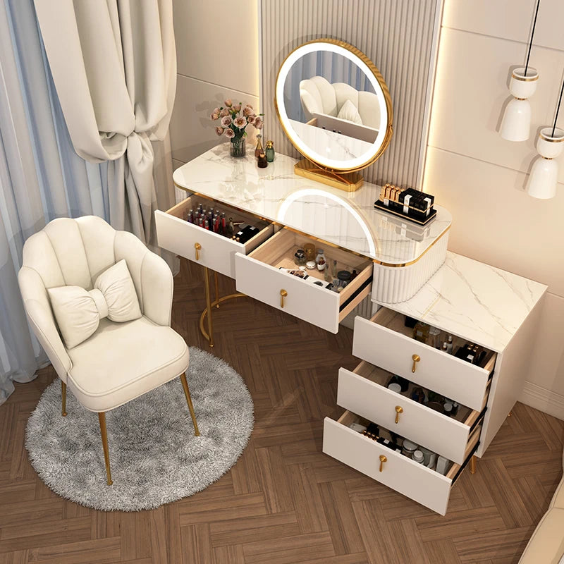XMSJ French Beauty Vanity Table With LED Light Mirror