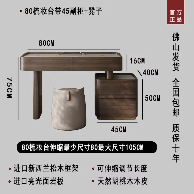Natural Brown Vanity Desk Drawers European Led Storage Lounges Dressing Table