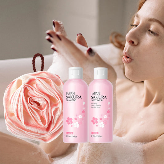 LAIKOU Japan Sakura Body Wash and Shampoo Set for Hair