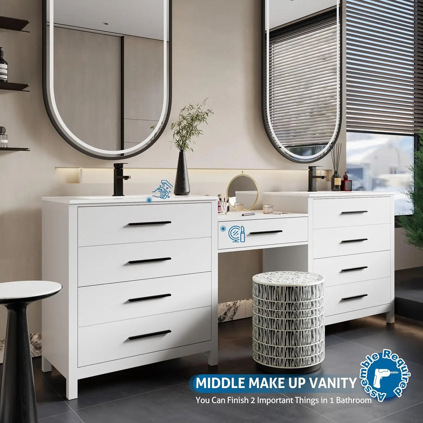 Modern Bathroom Vanity and Makeup Desk Combo with Sink