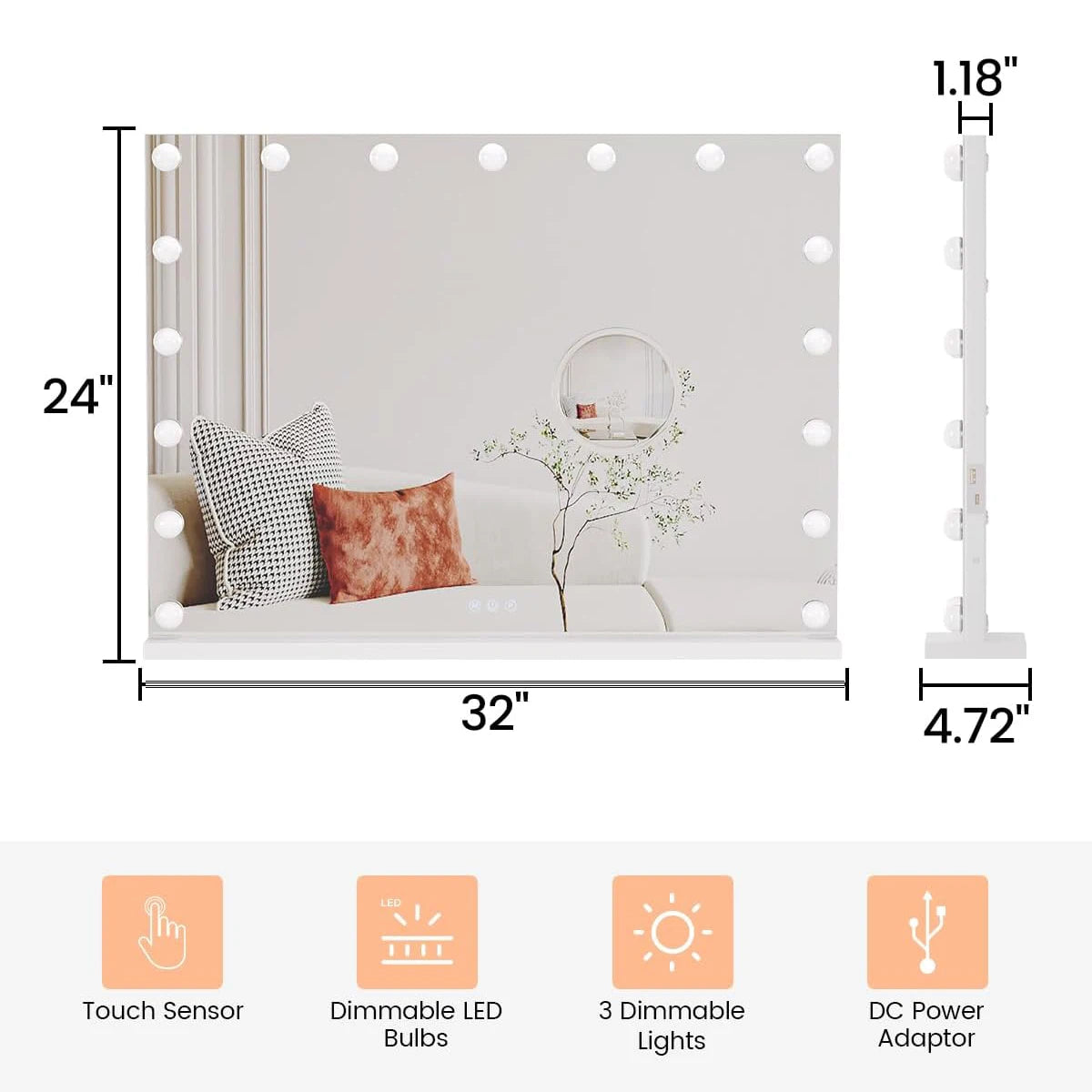 Vanity Mirror With Adjustable LED Lights Smart Touch 3X Magnification