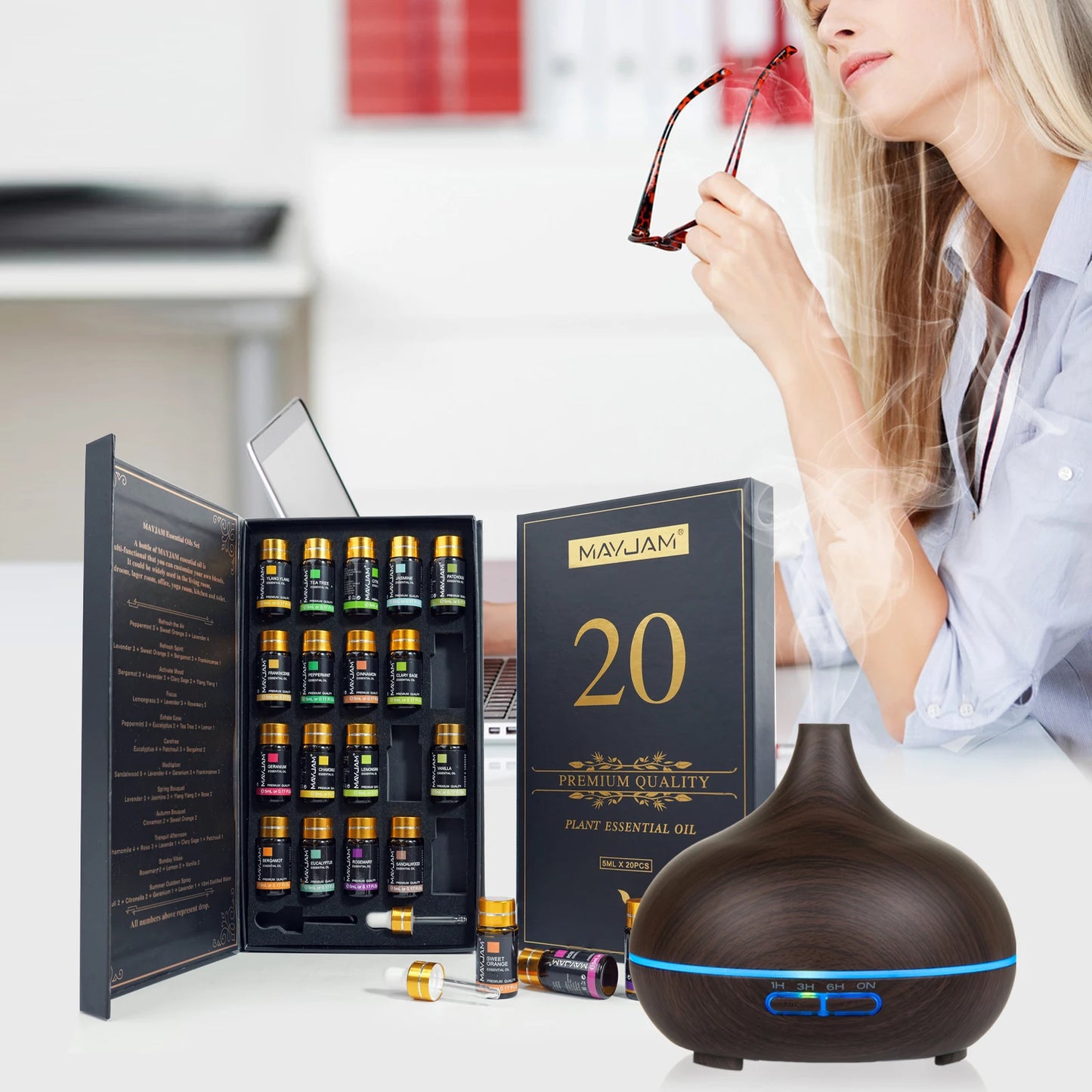 MAYJAM Pure Essential Oil Gift Box For Diffuser 20 Bottles