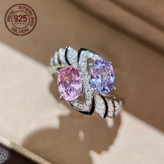 WPOOCC Vintage French Zircon Silver Ring Trendy Art Deco
