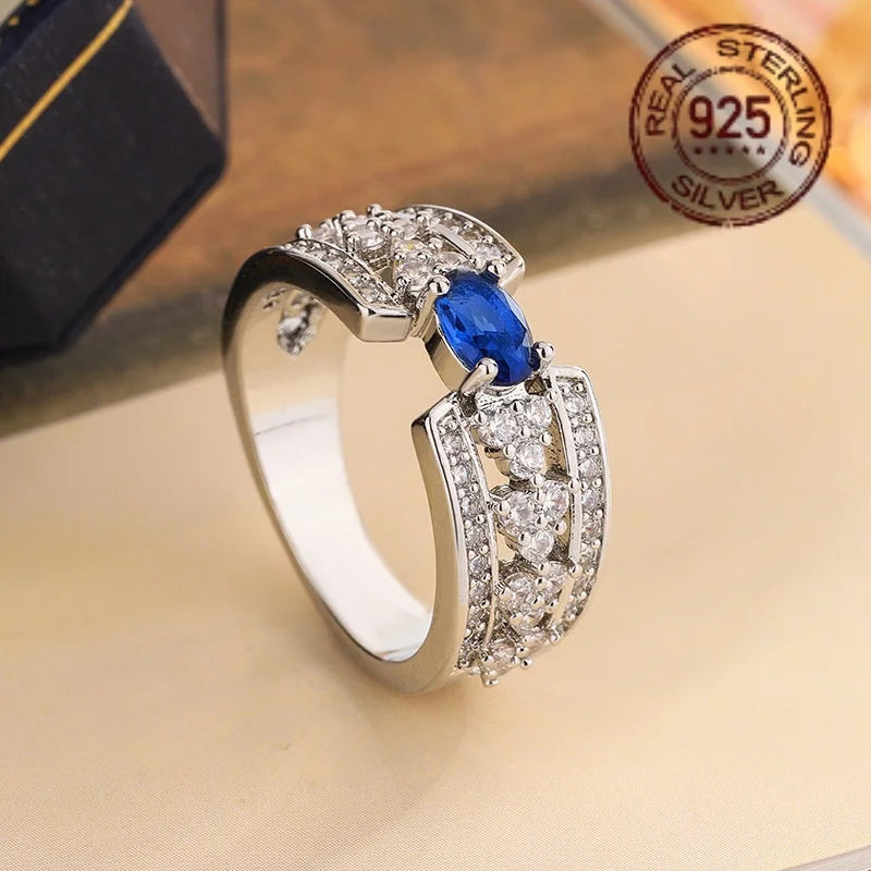 WPOOCC Sapphire Ring In 925 Sterling Silver With Zircon Accent