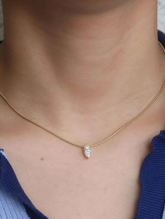 Moissanite Marquise Pendant On Snake Bone Chain 18K Gold