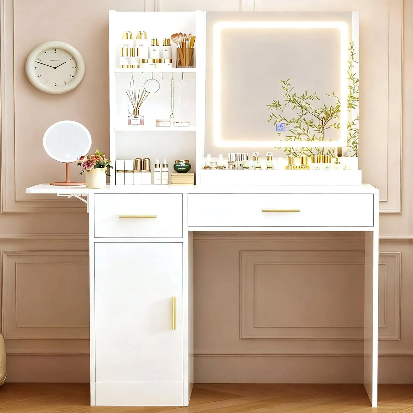 XMSJ Vanity Desk With Mirror And Lights Stool Included