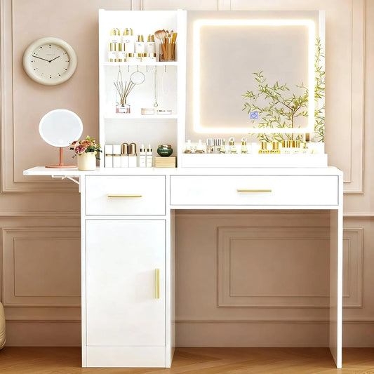 XMSJ Vanity Desk With Mirror And Lights Stool Included