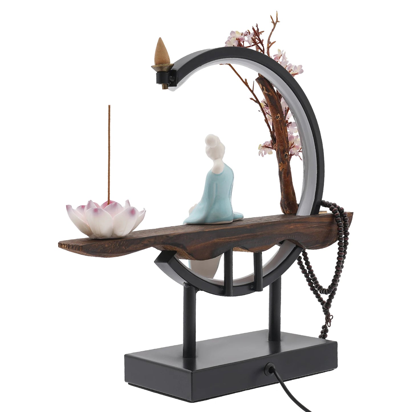 Backflow Waterfall Incense Burner Resin Holder With Light