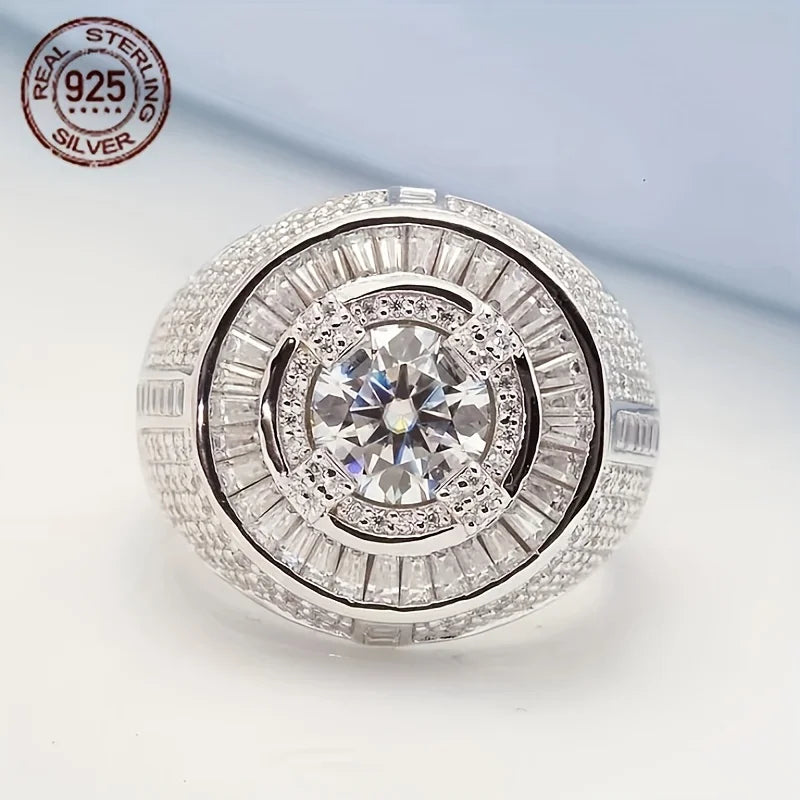 WPOOCC Men's 925 Sterling Silver Baguette Solitaire Ring