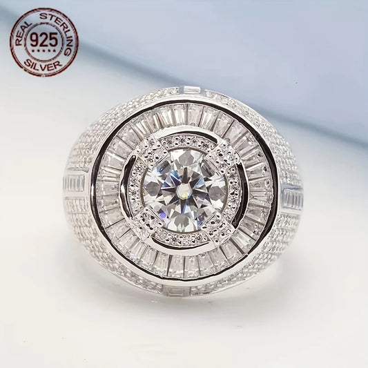WPOOCC Men's 925 Sterling Silver Baguette Solitaire Ring