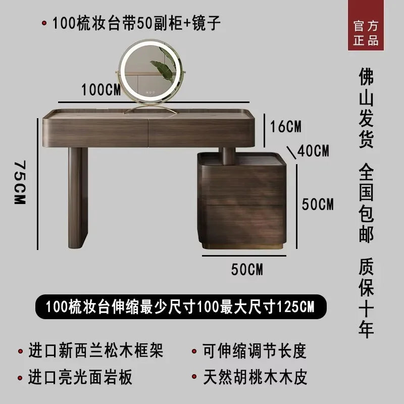Natural Brown Vanity Desk Drawers European Led Storage Lounges Dressing Table