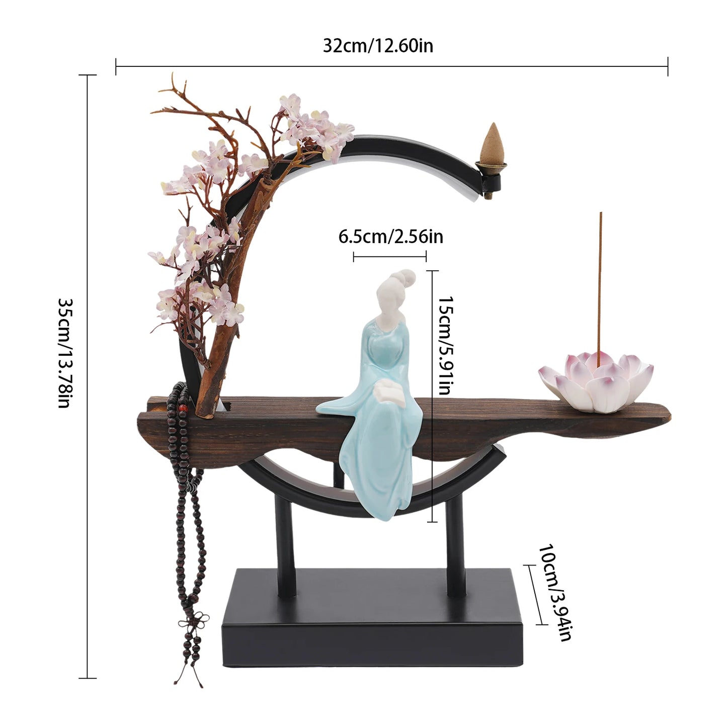 Backflow Waterfall Incense Burner Resin Holder With Light