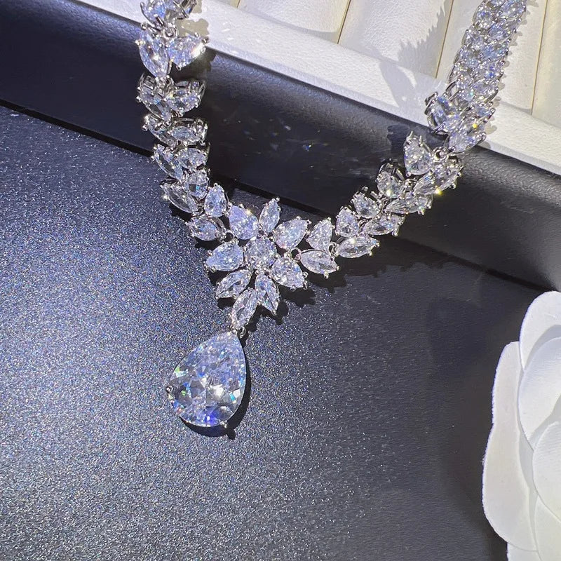 Imitation Moissanite Diamond Jewelry Set Necklace Bracelet For Women