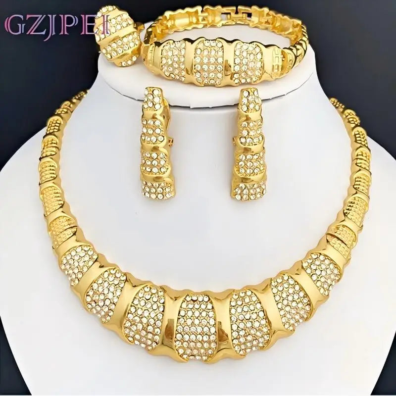 GZJPEI 4-Piece Fashion Jewelry Set 18K Gold Plated