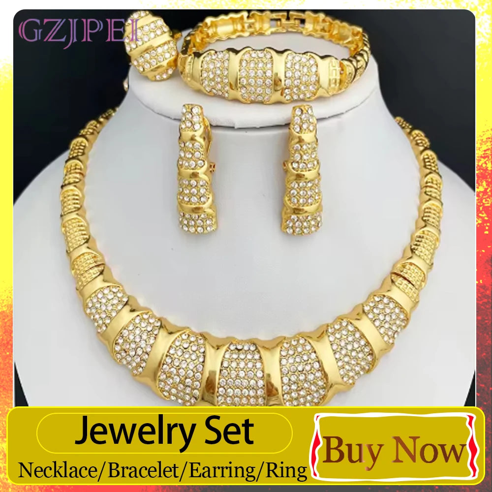 GZJPEI 4-Piece Fashion Jewelry Set 18K Gold Plated
