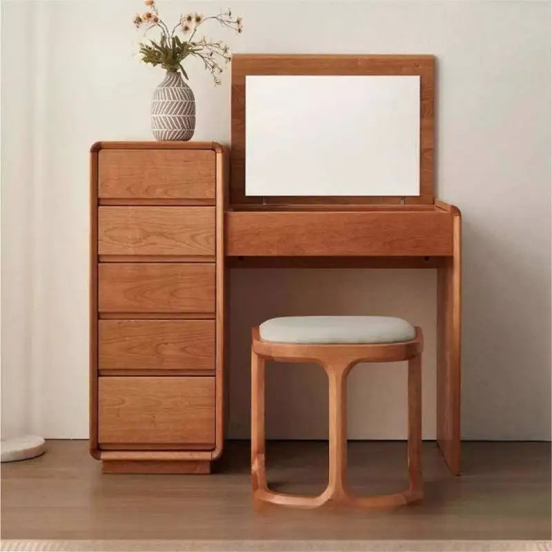 Stool Mirror Wood Vanity Table Storage White Makeup Bedroom Dresser Organizer