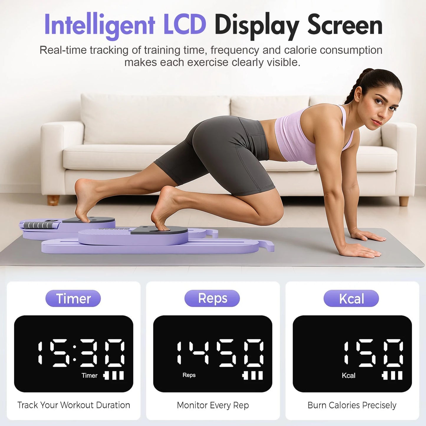 Abdominal Pilates Board Detachable Resistance Bands LCD Display