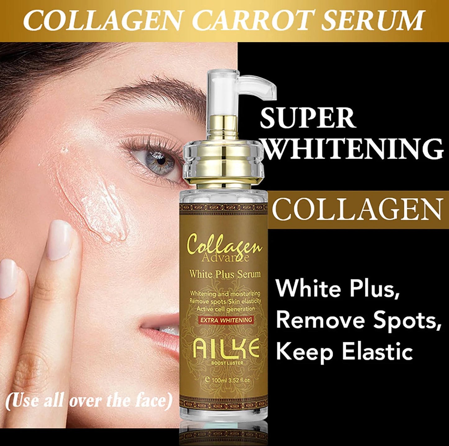 AILKE Whitening Skin Care Kit With Collagen, Natural Carotene, Moisturize, Reduce Dark Spots, Lightening, For All Skin Types