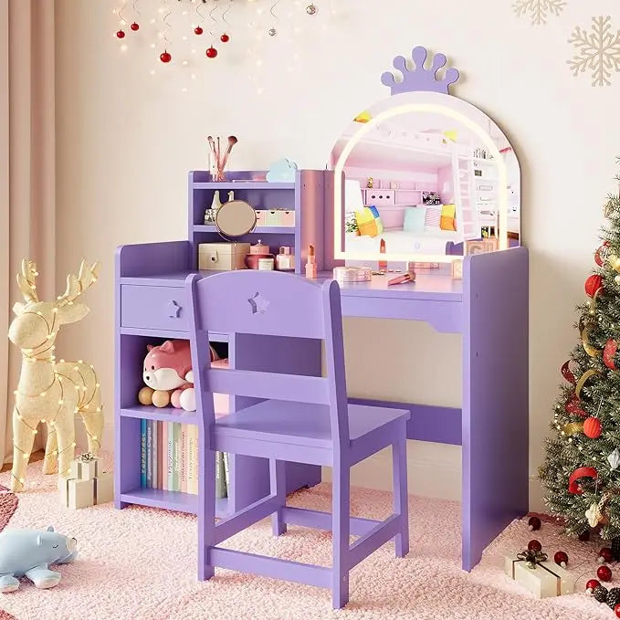 HiMISS Kids Two In One Princess Makeup Vanity Desk Chair