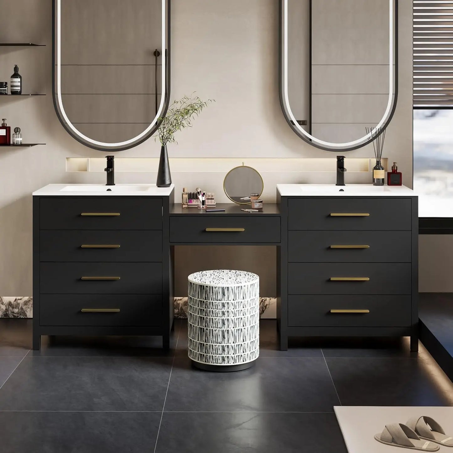 Modern Bathroom Vanity and Makeup Desk Combo with Sink