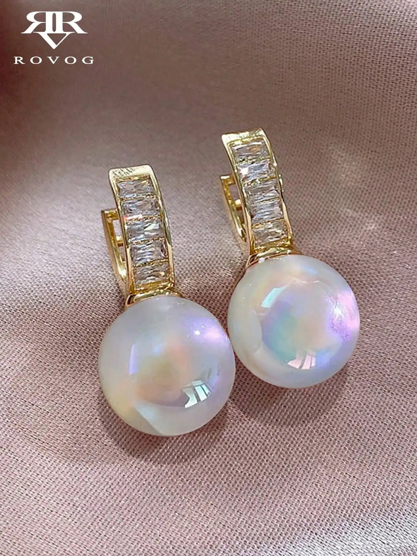 Elegant Faux Pearl Rhinestone Hoop Earrings For Women Copper Alloy