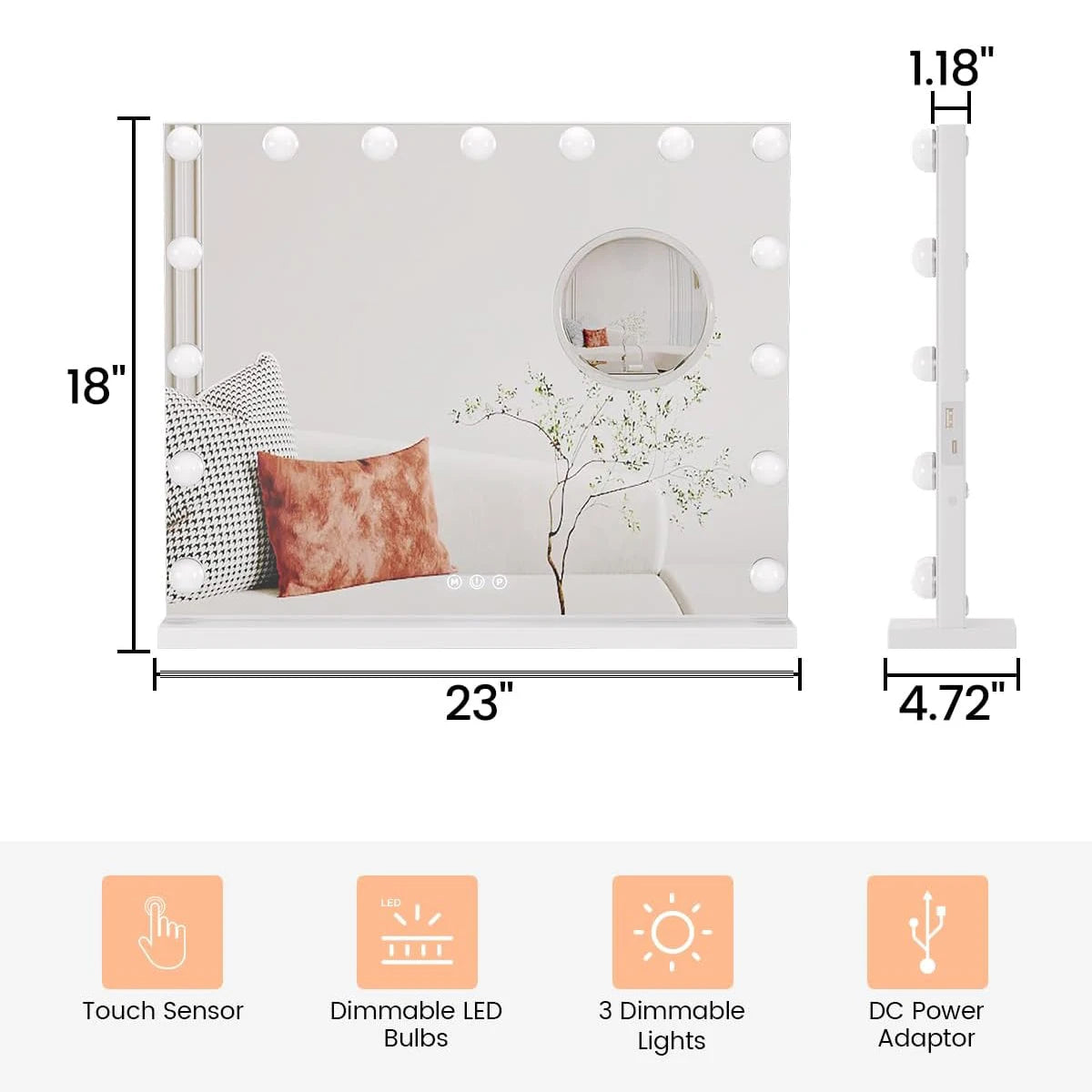 Vanity Mirror With Adjustable LED Lights 3X Magnification Smart Touch