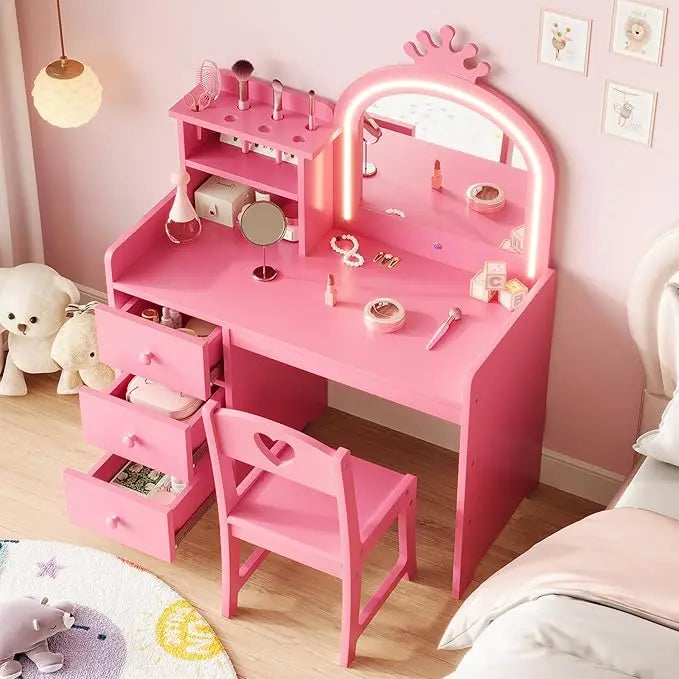 HiMISS Kids Two In One Princess Makeup Vanity Desk Chair