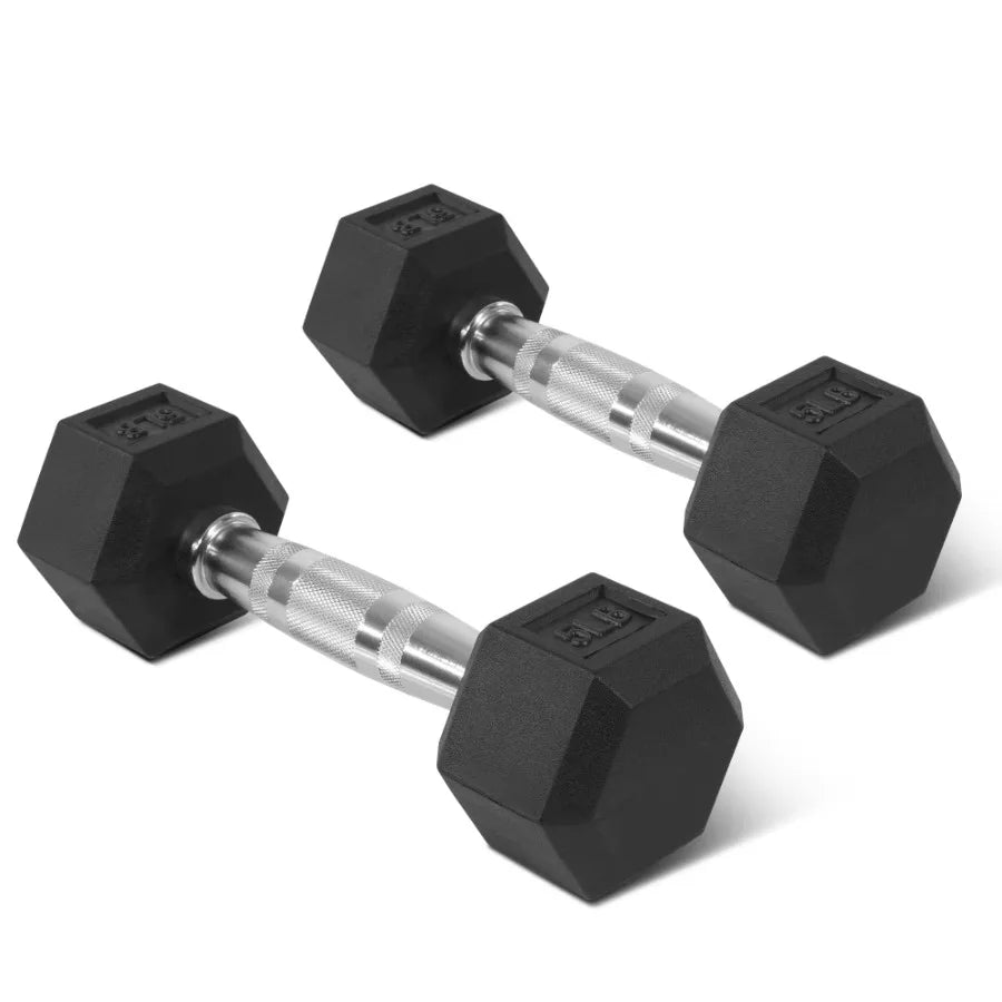 None Non-Slip Grip Rubber Hex Dumbbells 5 Lbs 2 Count